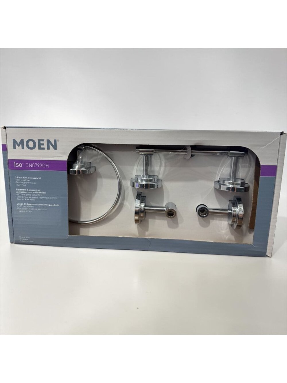 Moen Iso DN0793CH 3-Piece Bath Accessory Kit With Towel Bar, Towel Ring & Pivoti